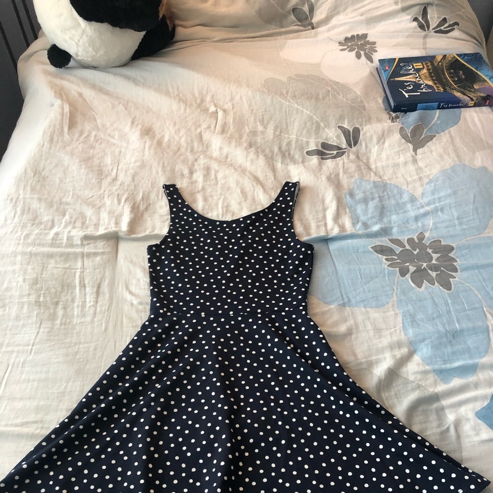 Poca Dotted Navy Skater Dress